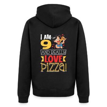 I'm 9 - Girl Pizza - Unisex Premium Organic Zip Hoodie - black - Back - Nico (187cm)
