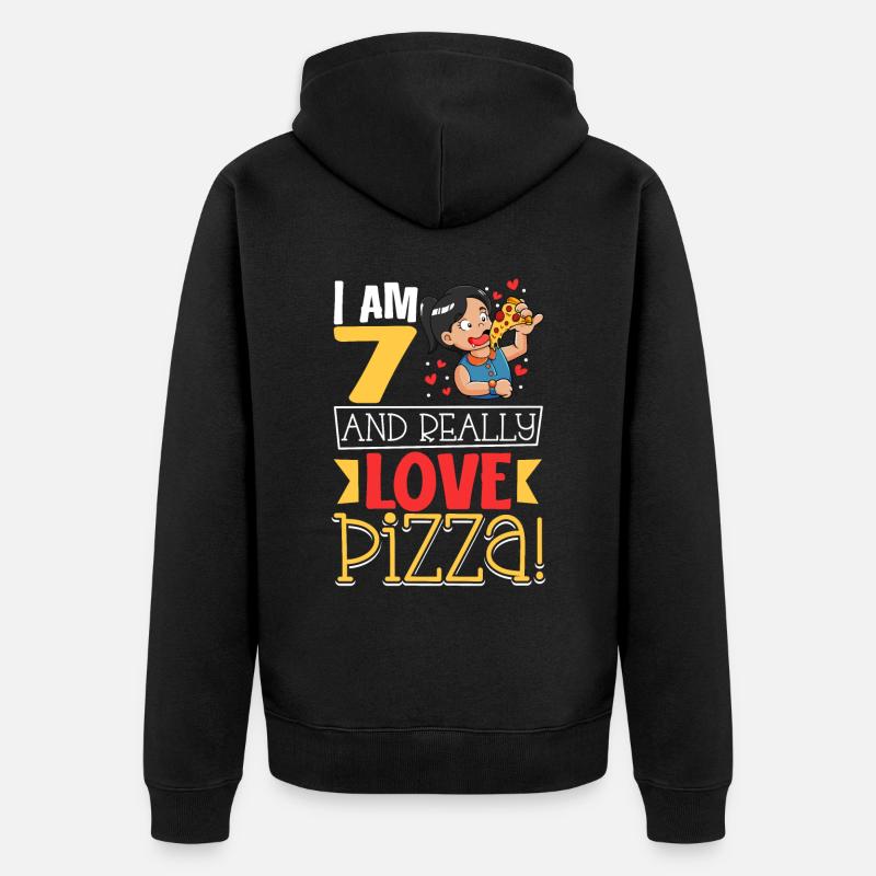 Ich bin 7 - Mädchen Pizza - Unisex Premium Bio Zip Hoodie - Schwarz