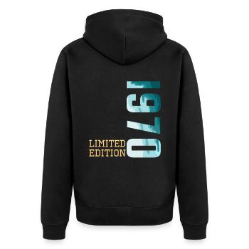 1970 Limited Edition - Unisex Premium Bio Zip Hoodie - Schwarz - Hinten - Nico (187cm)