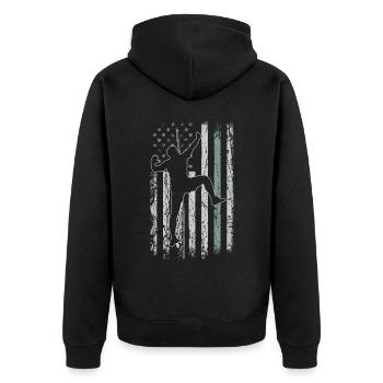 Bloc Retro USA Flag Freeclimbing 4 juillet - Veste à capuche bio Premium Unisexe - noir - Dos - Nico (187cm)