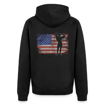 Bodybuilding Retro USA Flag 4 juillet - Veste à capuche bio Premium Unisexe - noir - Dos - Nico (187cm)