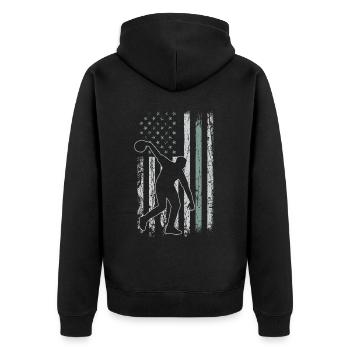 Bowling Retro USA Flag Bowling 4th of July - Unisex Premium Organic Zip Hoodie - black - Back - Nico (187cm)