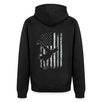 Breake Dance Retro USA Flagge 4th of July - Unisex Premium Bio Zip Hoodie - Schwarz - Hinten - Nico (187cm)