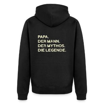 Werdender Papa 2023, Der Mann, Der Mythos, Die - Unisex Premium Bio Zip Hoodie - Schwarz - Hinten - Nico (187cm)