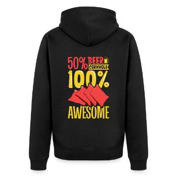 50 Prozent Bier - 50 Prozent Cornhole - Unisex Premium Bio Zip Hoodie - Schwarz - Hinten - Nico (187cm)