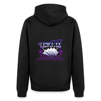 Retrowave Cornstar - Cornhole - Unisex Premium Bio Zip Hoodie - Schwarz - Hinten - Nico (187cm)