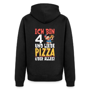 Ich bin 4 - Jungen Pizza - Unisex Premium Bio Zip Hoodie - Schwarz - Hinten - Nico (187cm)