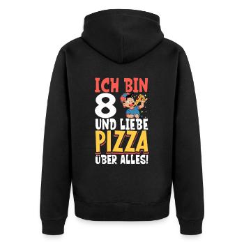 Ich bin 8 - Jungen Pizza - Unisex Premium Bio Zip Hoodie - Schwarz - Hinten - Nico (187cm)