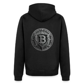Bitcoin Design für BTC Fans - Unisex Premium Bio Zip Hoodie - Schwarz - Hinten - Nico (187cm)