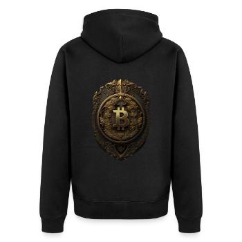 Bitcoin Design für BTC Fans - Unisex Premium Bio Zip Hoodie - Schwarz - Hinten - Nico (187cm)