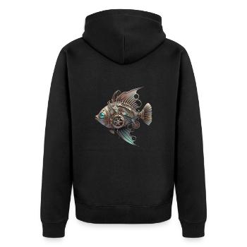Poisson mécanique en steampunk raide - Veste à capuche bio Premium Unisexe - noir - Dos - Nico (187cm)