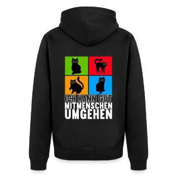 Katzen Misanthrop Sarkasmus - Unisex Premium Bio Zip Hoodie - Schwarz - Hinten - Nico (187cm)