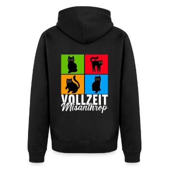 Katzen Misanthrop Sarkasmus - Unisex Premium Bio Zip Hoodie - Schwarz - Hinten - Nico (187cm)