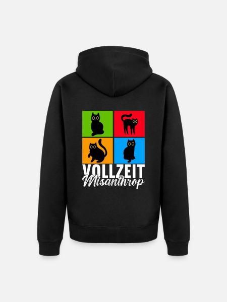 Katzen Misanthrop Sarkasmus - Unisex Premium Bio Zip Hoodie - Schwarz