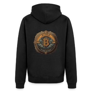 Bitcoin Design für BTC Fans - Unisex Premium Bio Zip Hoodie - Schwarz - Hinten - Nico (187cm)