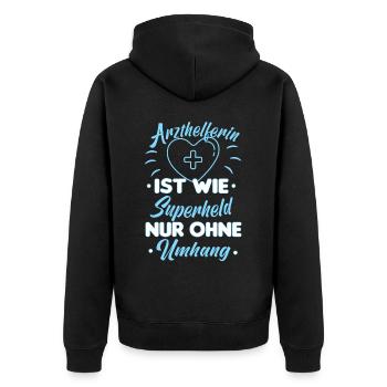 Arzthelferin MFA Krankenschwester Pflegekraft crna - Unisex Premium Bio Zip Hoodie - Schwarz - Hinten - Nico (187cm)