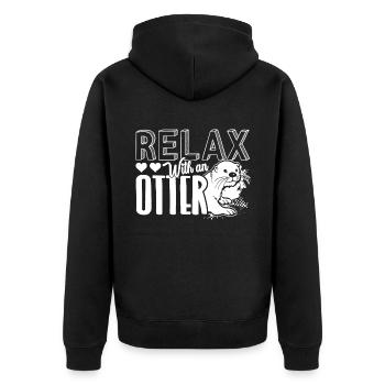 Otter Relax With An Otter - Unisex Premium Organic Zip Hoodie - black - Back - Nico (187cm)