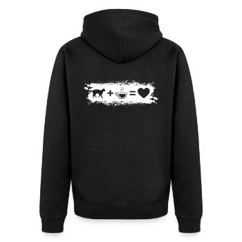 Grunge-Rechteck - Herz - Kaffee - Katze - - Unisex Premium Bio Zip Hoodie - Schwarz - Hinten - Nico (187cm)