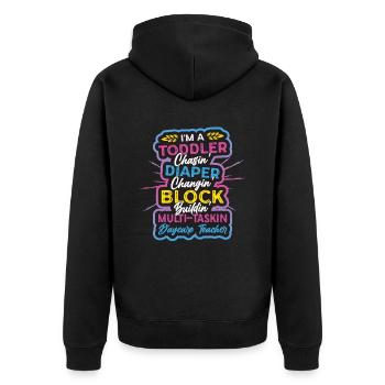 Kleinkind Jagt Windel, Wechselnde Tagesmutter - Unisex Premium Bio Zip Hoodie - Schwarz - Hinten - Nico (187cm)
