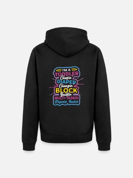 Toddler chases diaper, changing childminder - Unisex Premium Organic Zip Hoodie - black
