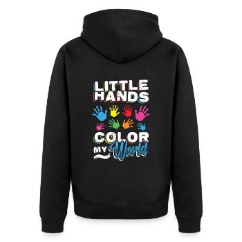 Little Hands Color My World, Kindergarten Lehrerin - Unisex Premium Bio Zip Hoodie - Schwarz - Hinten - Nico (187cm)