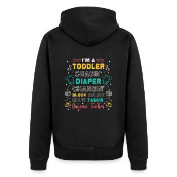 Kleinkind Jagt Windel, Wechselnde Tagesmutter - Unisex Premium Bio Zip Hoodie - Schwarz - Hinten - Nico (187cm)