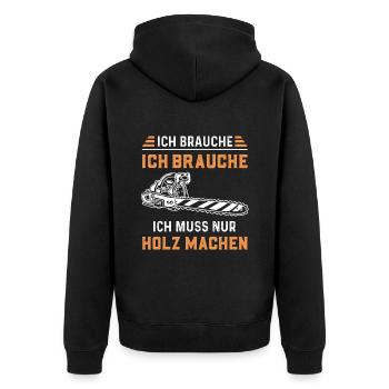 Holz Geschenke Chainsaw Kettensäge Waldarbeiter - Unisex Premium Bio Zip Hoodie - Schwarz - Hinten - Nico (187cm)