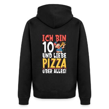 Ich bin 10 - Jungen Pizza - Unisex Premium Bio Zip Hoodie - Schwarz - Hinten - Nico (187cm)