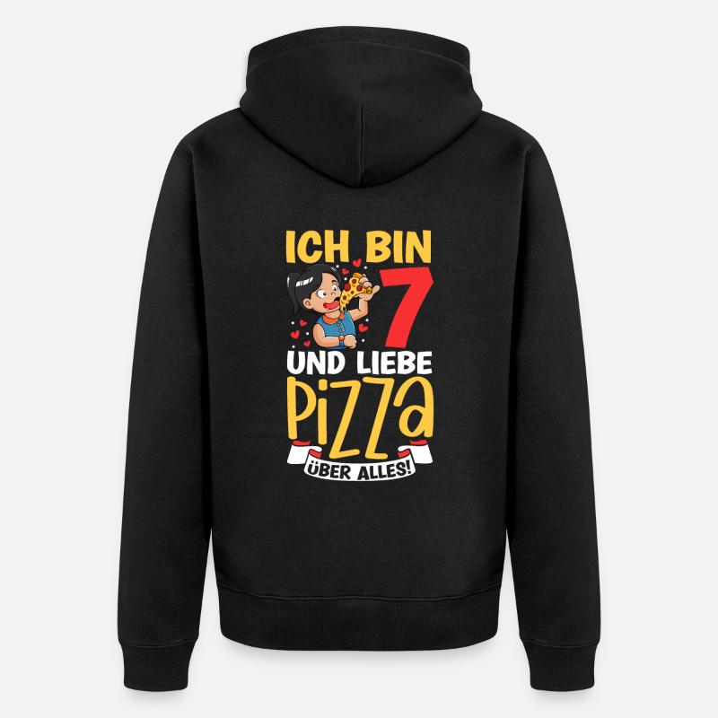 Ich bin 7 - Mädchen Pizza - Unisex Premium Bio Zip Hoodie - Schwarz