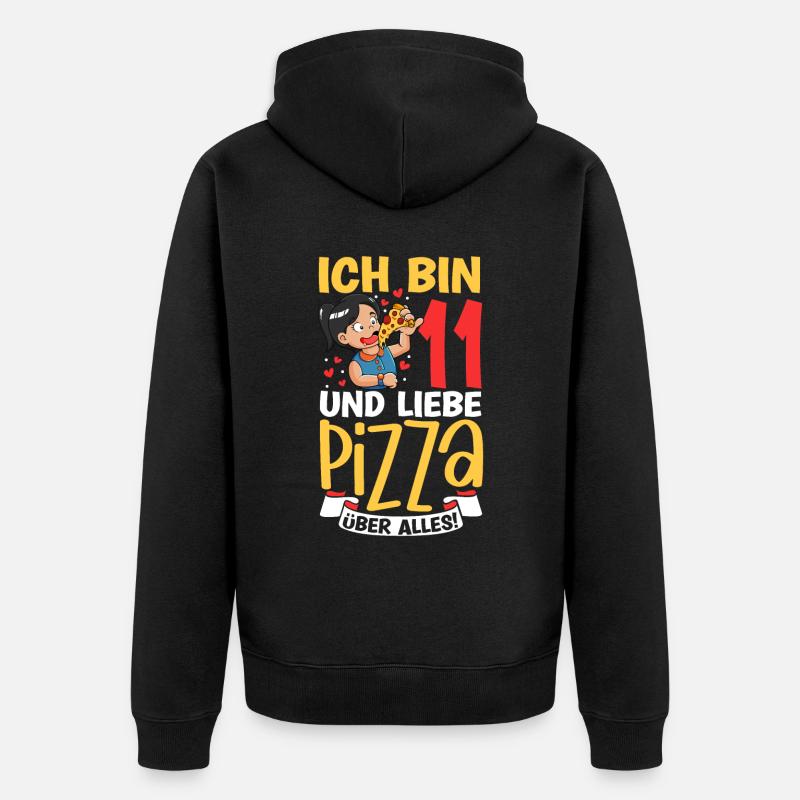 Ich bin 11 - Mädchen Pizza - Unisex Premium Bio Zip Hoodie - Schwarz