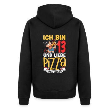 Ich bin 13 - Mädchen Pizza - Unisex Premium Bio Zip Hoodie - Schwarz - Hinten - Nico (187cm)