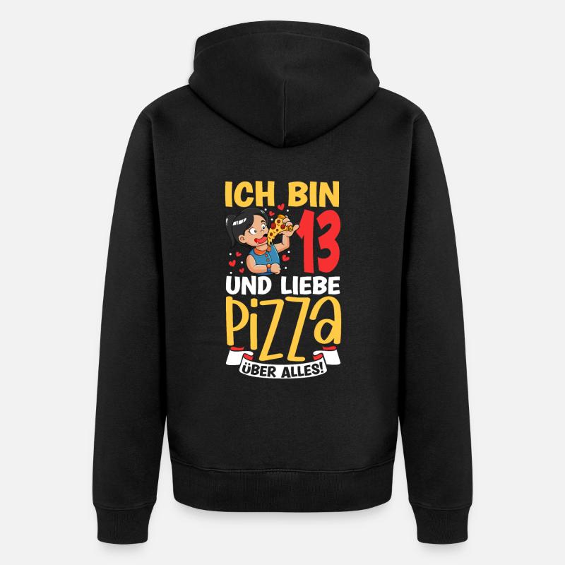 Ich bin 13 - Mädchen Pizza - Unisex Premium Bio Zip Hoodie - Schwarz