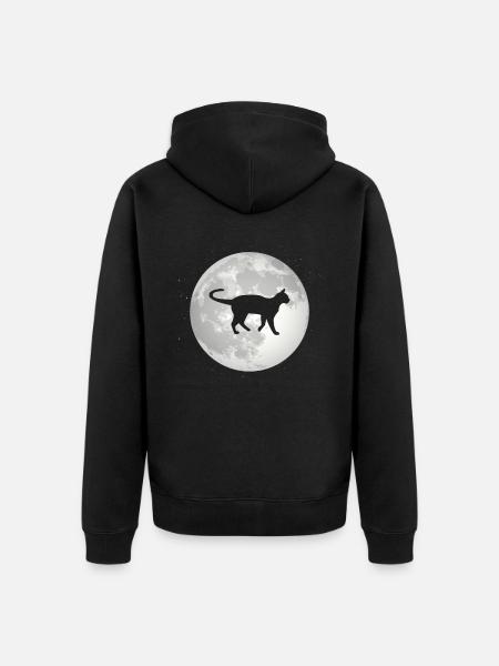 Full Moon - Cat - - Unisex Premium Organic Zip Hoodie - black