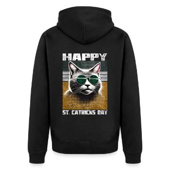 Happy St. Catricks Day Grey Cat Saint Patrick - Unisex Premium Organic Zip Hoodie - black - Back - Nico (187cm)