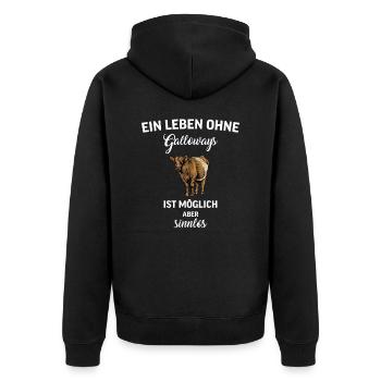 Galloway Rind I Schottland Rinderzucht Geschenk - Unisex Premium Bio Zip Hoodie - Schwarz - Hinten - Nico (187cm)