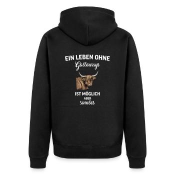 Galloway Rind I Schottland Rinderzucht Geschenk - Unisex Premium Bio Zip Hoodie - Schwarz - Hinten - Nico (187cm)
