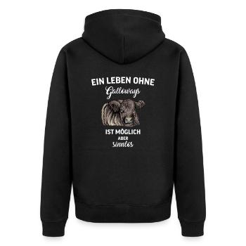 Galloway Rind I Schottland Rinderzucht Geschenk - Unisex Premium Bio Zip Hoodie - Schwarz - Hinten - Nico (187cm)