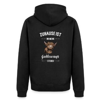 Galloway Rind I Schottland Rinderzucht Geschenk - Unisex Premium Bio Zip Hoodie - Schwarz - Hinten - Nico (187cm)