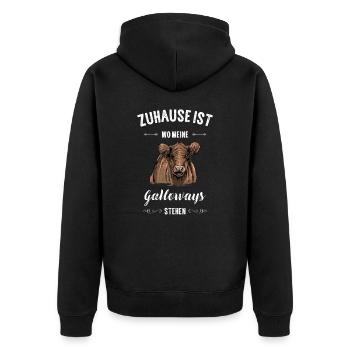 Galloway Rind I Schottland Rinderzucht Geschenk - Unisex Premium Bio Zip Hoodie - Schwarz - Hinten - Nico (187cm)
