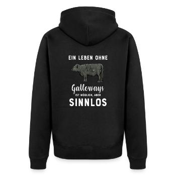 Galloway Rind I Schottland Rinderzucht Geschenk - Unisex Premium Bio Zip Hoodie - Schwarz - Hinten - Nico (187cm)