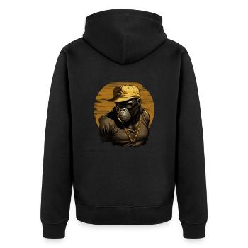 Rapper Gorilla in Goldkette und Cap - Unisex Premium Bio Zip Hoodie - Schwarz - Hinten - Nico (187cm)