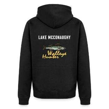 North Dakota Fischerei - Walleye Hunter - Unisex Premium Bio Zip Hoodie - Schwarz - Hinten - Nico (187cm)