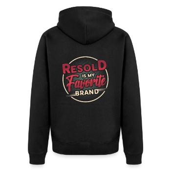 Resold Is My Favorite Brand, Flohmarkt, Thrifting - Unisex Premium Bio Zip Hoodie - Schwarz - Hinten - Nico (187cm)
