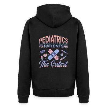 Pädiatrie, Unsere Patienten Sind Die Süßesten - Unisex Premium Bio Zip Hoodie - Schwarz - Hinten - Nico (187cm)