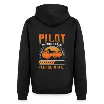 Pilot in progress, please wait, aircraft training - Unisex Premium Organic Zip Hoodie - black - Back - Nico (187cm)