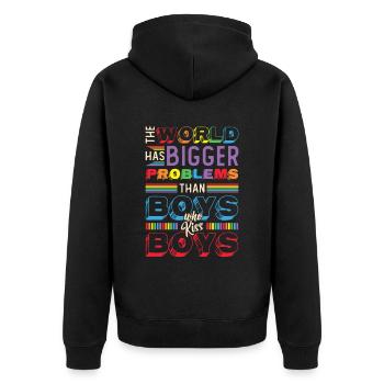 Größere Probleme Als Jungs, Die Jungs Küssen - Unisex Premium Bio Zip Hoodie - Schwarz - Hinten - Nico (187cm)