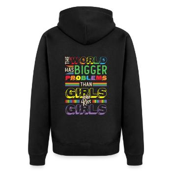 Des problèmes plus graves que les filles qui embrassent des filles - Veste à capuche bio Premium Unisexe - noir - Dos - Nico (187cm)