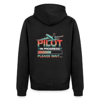 Pilot in progress, please wait, aircraft training - Unisex Premium Organic Zip Hoodie - black - Back - Nico (187cm)