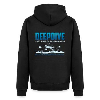 Tief Tauchen Freedive DeepDive - Unisex Premium Bio Zip Hoodie - Schwarz - Hinten - Nico (187cm)