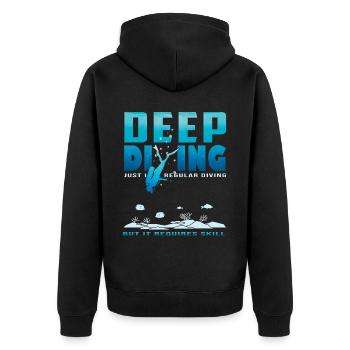 Tief Tauchen Freedive DeepDive - Unisex Premium Bio Zip Hoodie - Schwarz - Hinten - Nico (187cm)